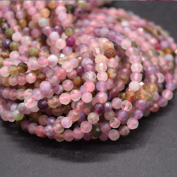 Natural Mixed Colour Tourmaline Semi-Precious Gemstone FACETED Round Beads - 4mm - 15'' Strand