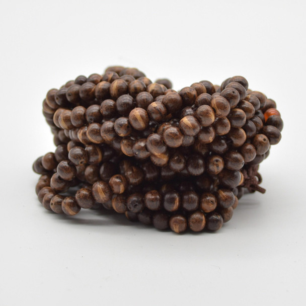 Natural Raw Bodhi Seeds Round Wood Beads - Dark Brown - 108 beads - Mala Meditation Prayer Beads - 6mm - 7mm