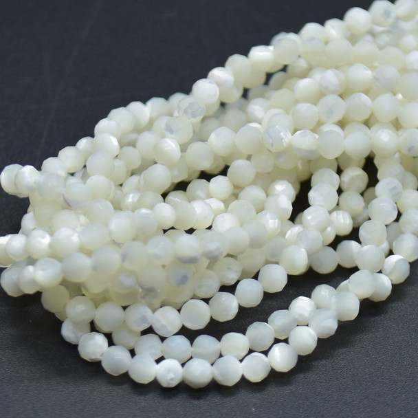 Natural Mother of Pearl Semi-precious Gemstone FACETED Round Beads - 3mm - 15'' Strand