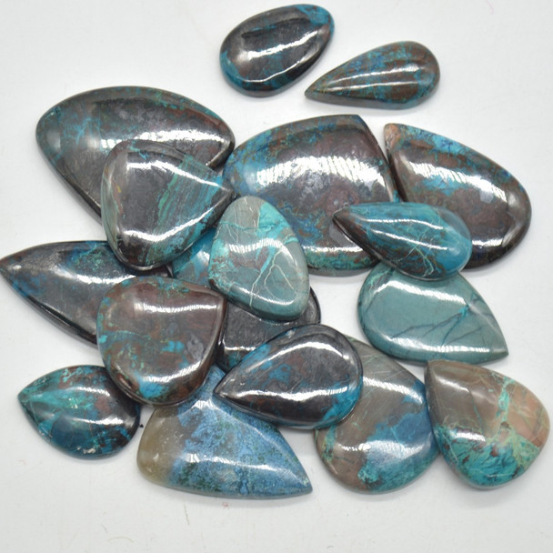 Natural Large Chrysocolla Semi-precious Teardrop Gemstone Cabochons  - 1 Count  - 2 Options