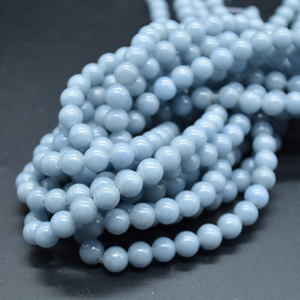 Large Hole (2mm) Beads - Natural Angelite Semi-precious Gemstone Round Beads - 8mm - 15'' Strand