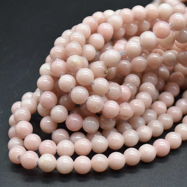 Large Hole (2mm) Beads - Natural Pink Jade Semi-precious Gemstone Round Beads - 8mm - 15'' strand