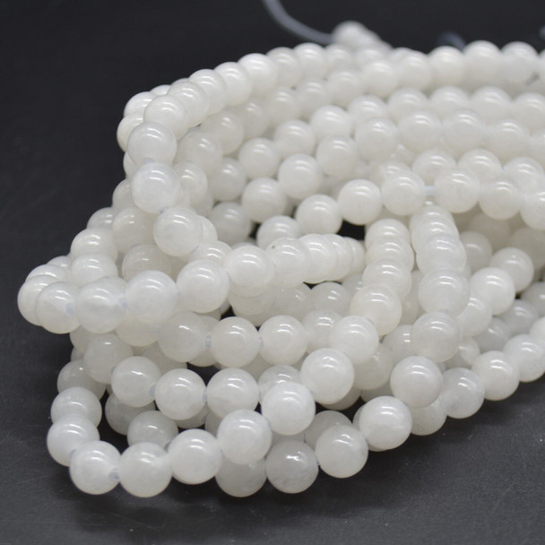 Large Hole (2mm) Beads - Natural White Snow Jade Semi-precious Gemstone Round Beads - 8mm - 15'' strand