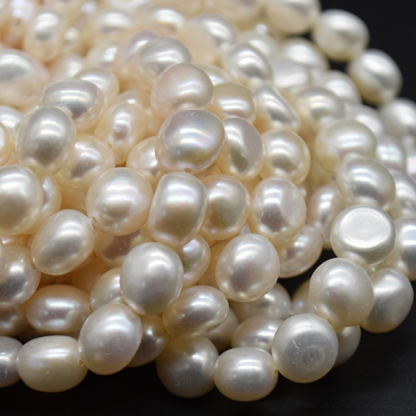 High Quality Natural Freshwater Round Potato Nugget Pearl Beads - White - 8mm - 15'' Strand