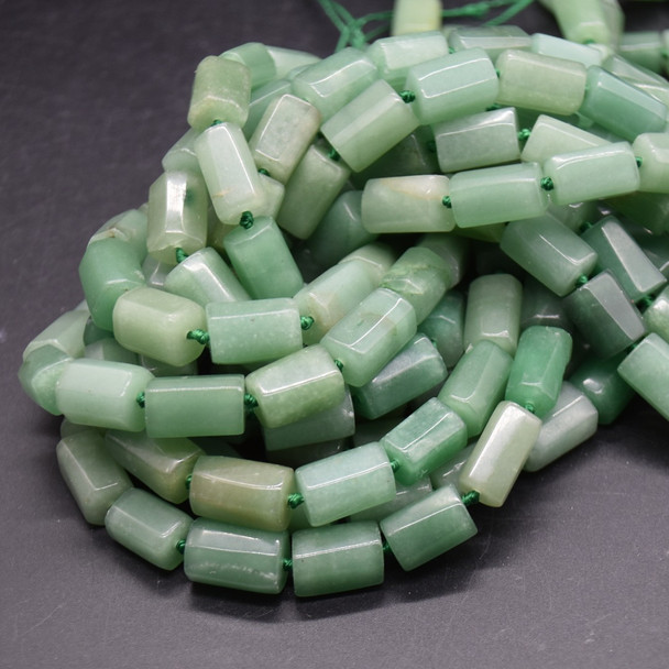 Natural Green Aventurine Semi-Precious Irregular Faceted Tube Gemstone Beads - 13mm - 15mm x 9mm - 10mm - 15'' Strand