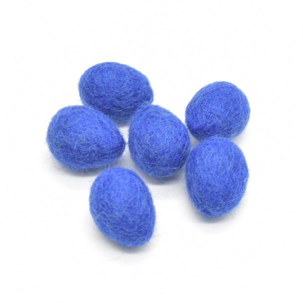 100% Wool Felt Raindrops / felt eggs - 10 Count - approx 25mm x 28mm - Medium Blue