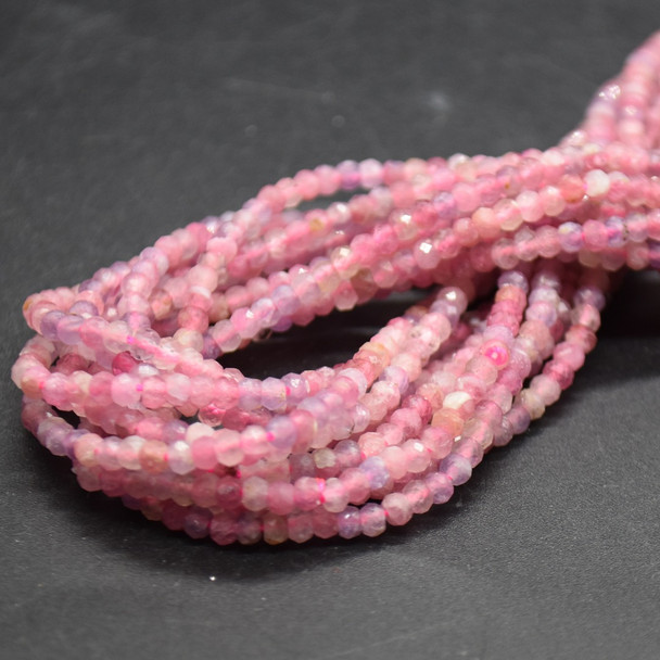 Natural Lepidolite in Pink Tourmaline Semi-precious Gemstone FACETED Rondelle Spacer Beads - 3mm x 2mm - 15'' Strand