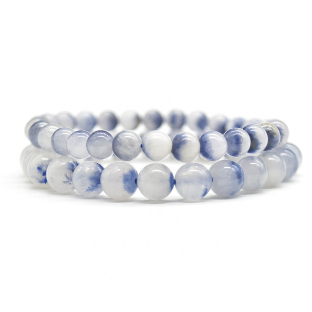 Natural Dumortierite in Quartz Semi-precious Gemstone Round Bead Bracelet - 6mm, 8mm Sizes - 7.5 inches