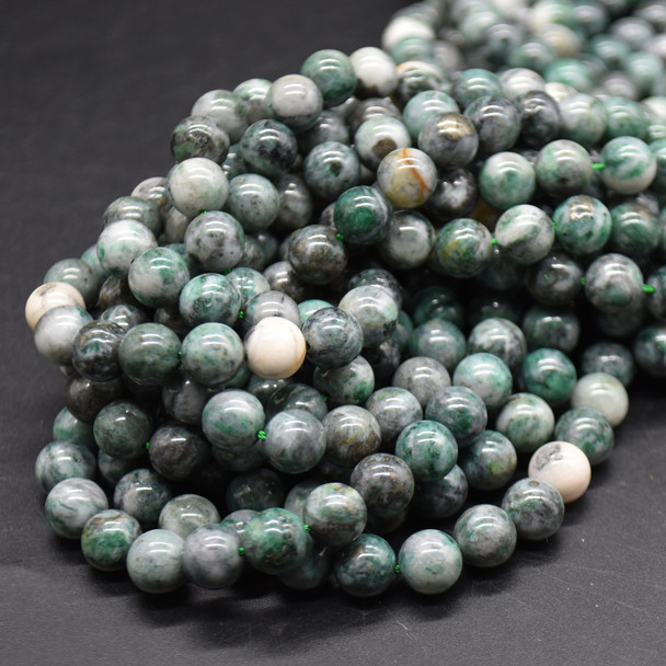 Natural Pyrite in Green Jade Semi-precious Gemstone Round Beads - 8mm - 15'' strand