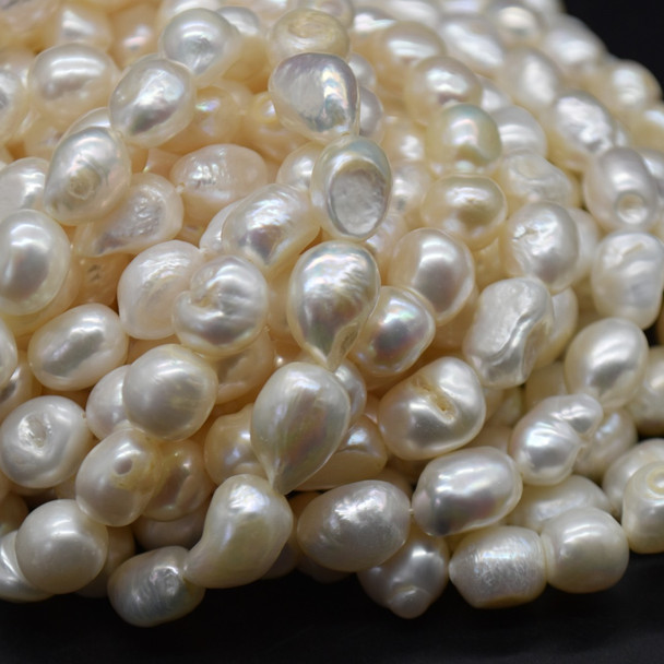 Natural Freshwater Baroque Nugget Pearl Beads - White - 10mm - 11mm x 9mm - 10mm - 14'' Strand