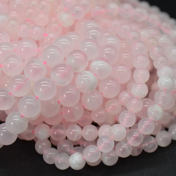Natural Pale Pink Calcite Semi-Precious Gemstone Round Beads - 6mm, 8mm sizes - 15'' Strand