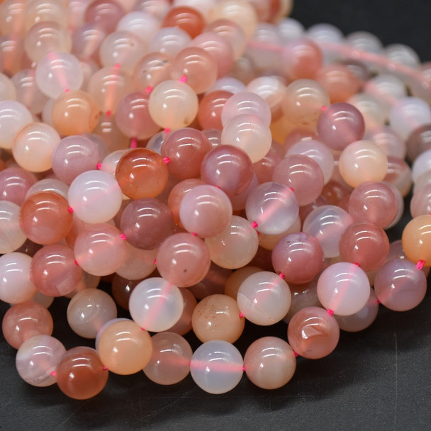 Natural Pink Yan Yuan Agate Semi-Precious Gemstone Round Beads - 8mm - 15'' Strand