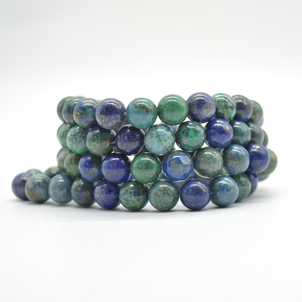 Natural Malachite in Azurite Semi-precious Gemstone Round Beads Sample strand / Bracelet - 10mm - 7.5 inches