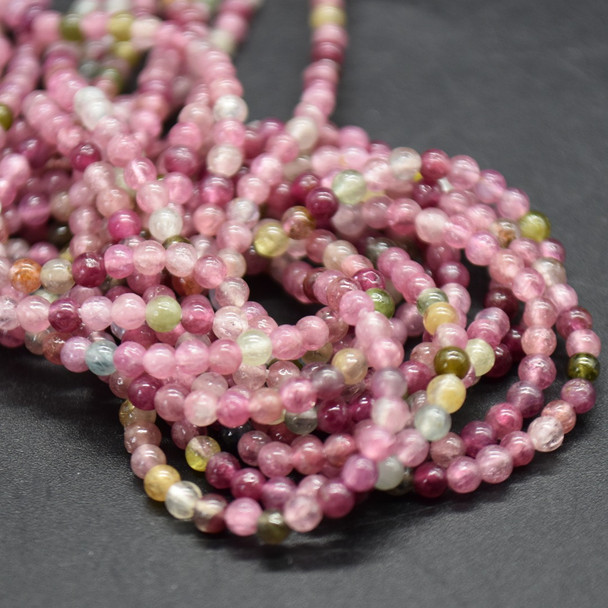 Natural Multi-Coloured Tourmaline semi-precious gemstone round beads - 2.3mm - 2.5mm - 15'' Strand