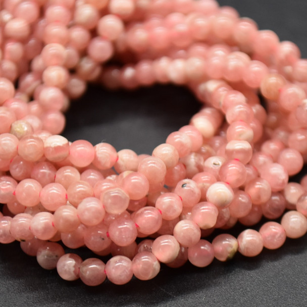 Natural Rhodochrosite SMOOTH Round Semi-precious Gemstone Beads - 3mm - 15'' Strand 