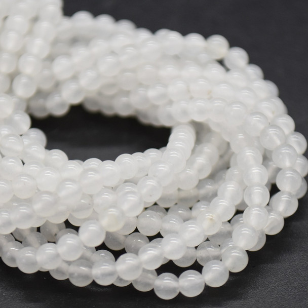 Natural White Snow Jade SMOOTH Round Semi-precious Gemstone Beads - 3mm - 15'' Strand 