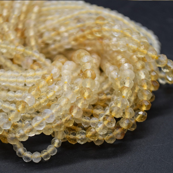Citrine Semi-Precious Gemstone FACETED Rondelle Beads - 3mm or 4mm Sizes - 15'' Strand
