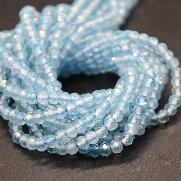 Natural Blue Topaz Semi-Precious Gemstone FACETED Rondelle Spacer Beads - 4mm x 3mm - 15'' Strand