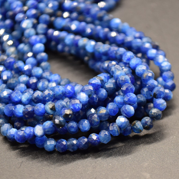 Natural Blue Kyanite Semi-Precious Gemstone FACETED Rondelle Spacer Beads - 4mm x 3mm - 15'' Strand