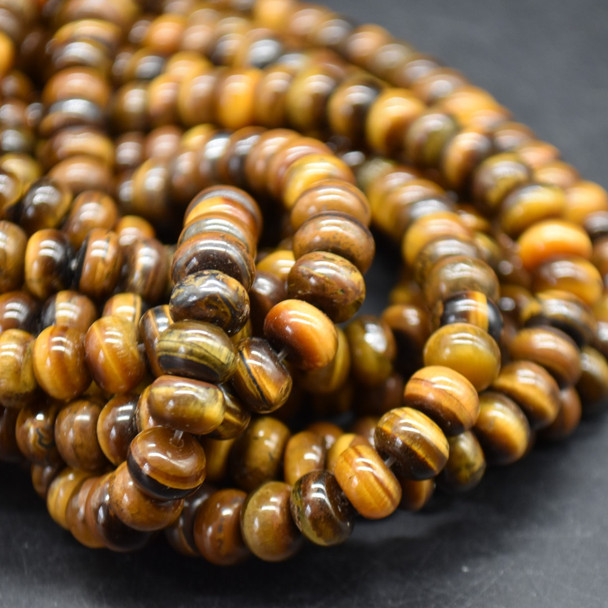 Natural Tiger Eye Smooth Gemstone Rondelle / Spacer Beads - 8mm x 4mm - 5mm - 14'' Strand