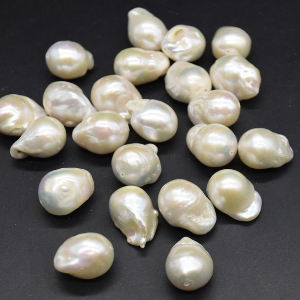 Natural Large White Freshwater Baroque Nugget Pearl Beads - for Earrings / Pendants - 2 Count - 18mm - 20mm x 11mm - 13mm