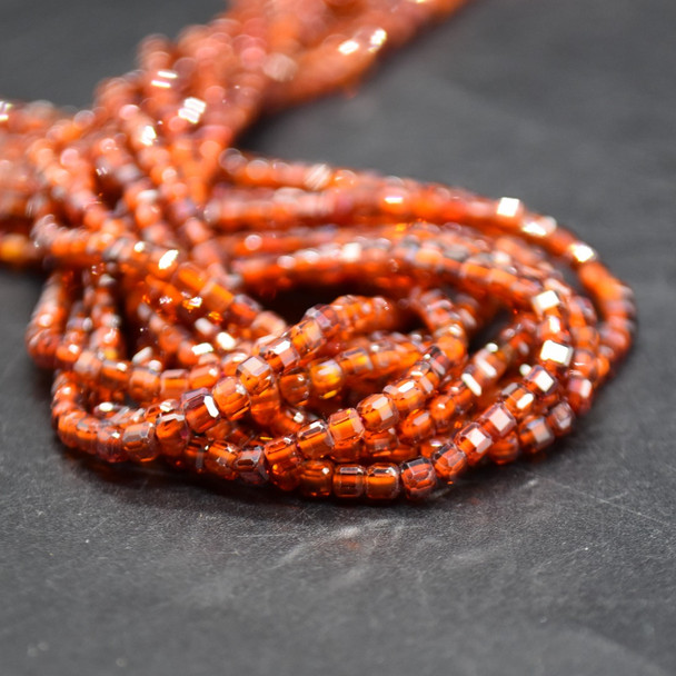 Cubic Zirconia Faceted Cube Beads - Garnet Orange - 2mm - 2.2mm - 15'' Strand