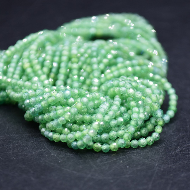 Cubic Zirconia FACETED Round Beads - Bright Green - 2mm - 15'' Strand