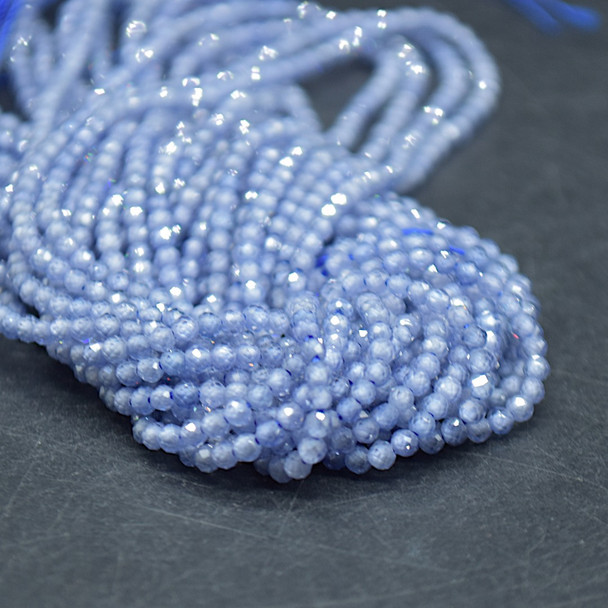 Cubic Zirconia FACETED Round Beads - Tanzanite Purple - 2mm - 15'' Strand