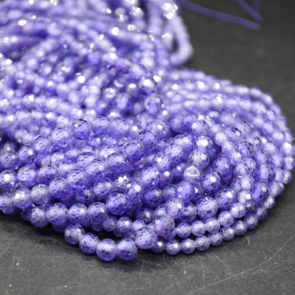 Cubic Zirconia FACETED Round Beads - Purple - 3mm, 4mm Sizes - 15'' Strand