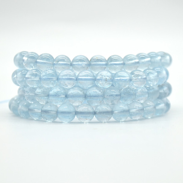 Blue Topaz Round Bead Sample Strand/Bracelet - 7mm to 8mm, 7 Inches