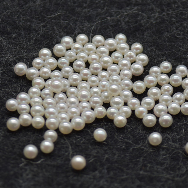 Saltwater Japanese Akoya Full-Drilled Round White Pearl Beads 1 Pair (2pcs) for Earrings or Ring, 5 Size Options