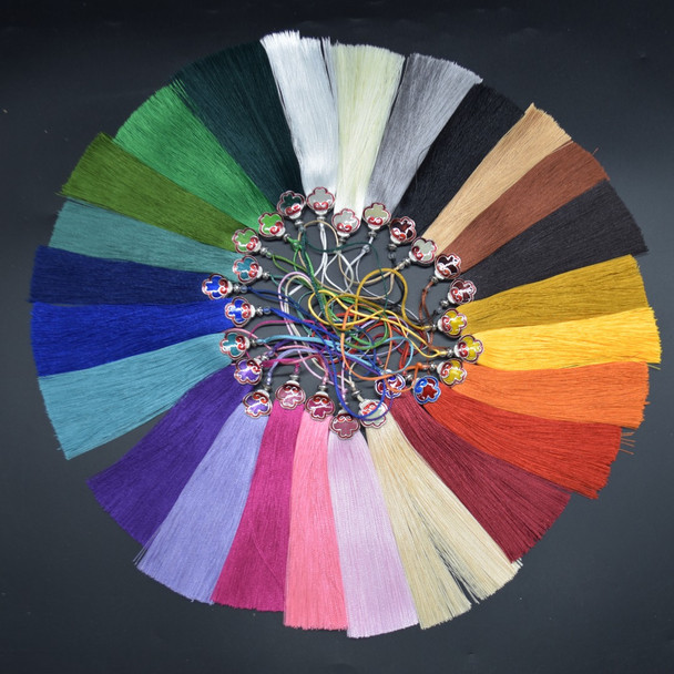 Rayon Silk Thread Mala Tassel with Enamel Design - 12cm - Assorted Colours - 10 Pieces - for Jewellery Making, Crafts, DIY Projects
