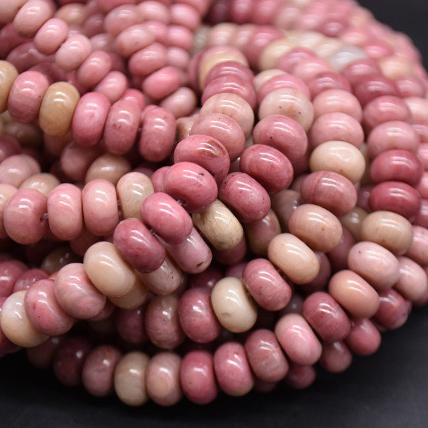 Chinese Rhodonite SMOOTH Rondelle Spacer Beads - 6mm, 8mm Sizes - 15'' Strand, for Jewellery making