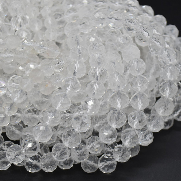 Cloudy Quartz Gemstone Diamond Cut FACETED Round Beads - 6mm, 8mm sizes - 15'' Strand, for Jewellery Making DIY
