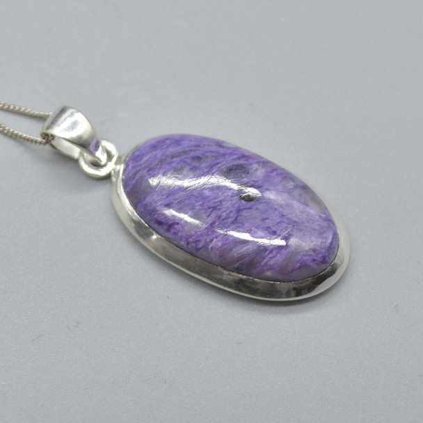Charoite Pendant in 925 Silver , 1 Piece,  3cm-4.5cm,  No Chain - 5 Options