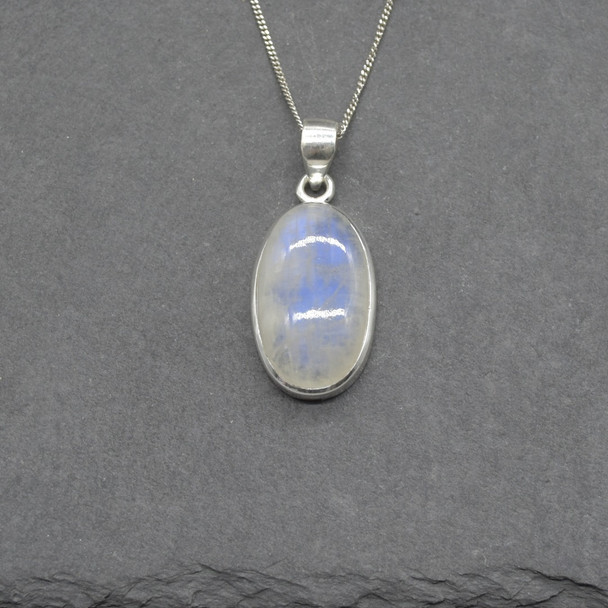 Rainbow Moonstone Pendant in 925 Silver , 1 Piece,  2.6cm-3.5cm,  No Chain - 8 Options