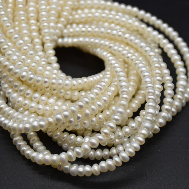 Natural Freshwater Potato Round Pearl Beads - White - 3mm - 4mm - 15'' Strand, for Jewellery making DIY
