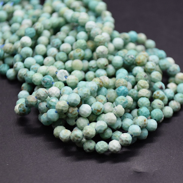 Peruvian Turquoise FACETED Round Beads - 4mm - 15'' Strand - Gemstone Beads for Jewellery Making