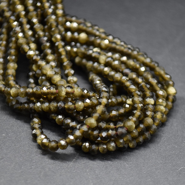 Golden Sheen Obsidian Faceted Rondelle Spacer Beads - 3mm x 2mm - 15'' Strand, for Jewellery Making