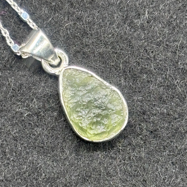 Genuine Raw Moldavite Sterling Silver Pendant - 1 Piece - 14mm x 9mm - No Chain