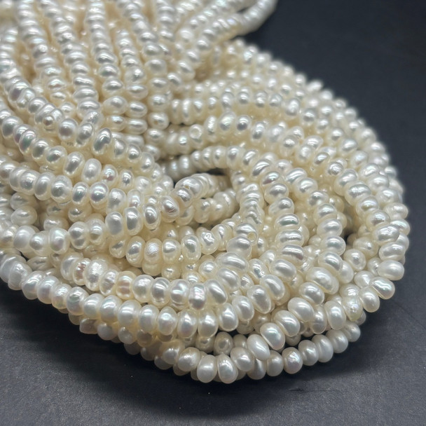 Natural Freshwater Potato Nugget Pearl Beads - White - 4mm - 4.5mm - 15'' Strand, for Jewellery making DIY