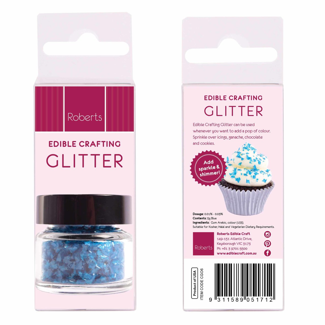 Edible Crafting Glitter Flakes - Blue 5g