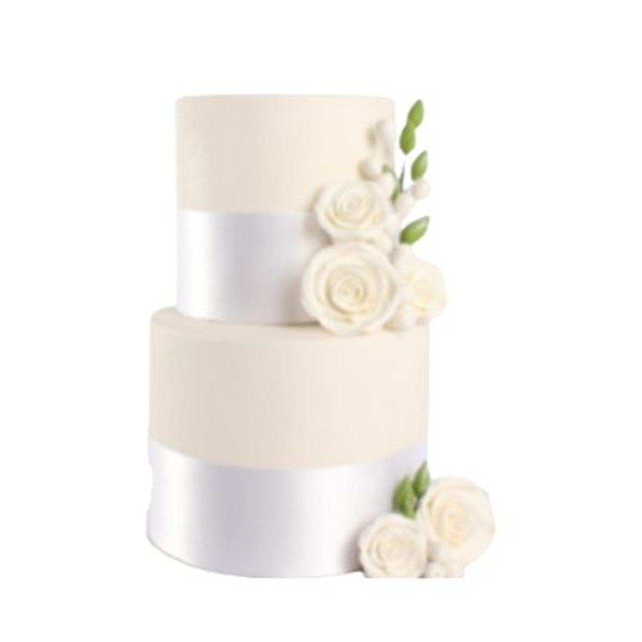 A style of cake you can create using the medium white rose, with the addition of other floral decorations