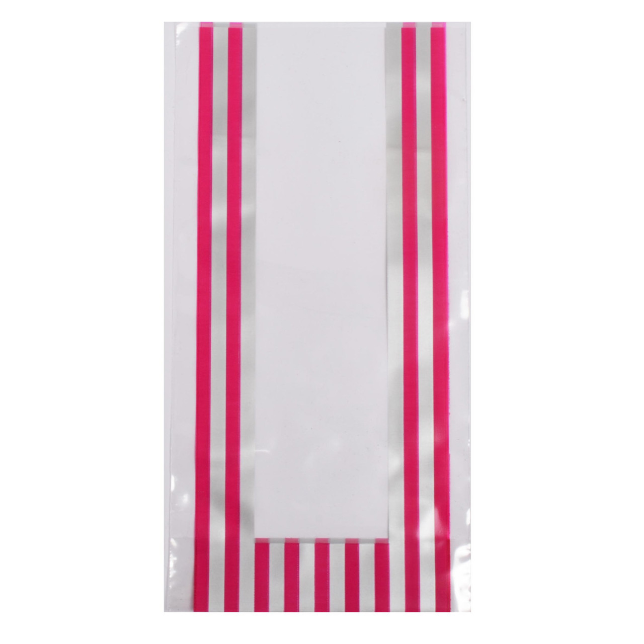 Pkt 8 - Pink & Silver Striped printed Bag 10.5 x 21 cms