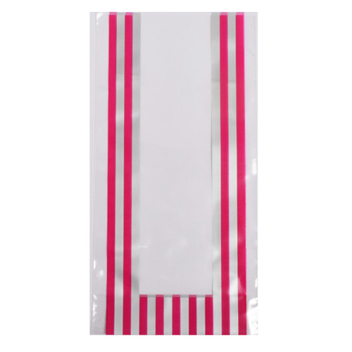 BULK 50 - Pink & Silver Striped printed Bag 10.5 x 21 cms