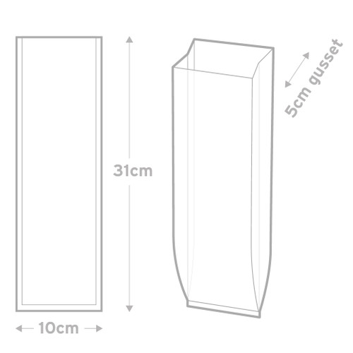 Plain Bag 10 x 31 cms - Pkt 50 - Size 3