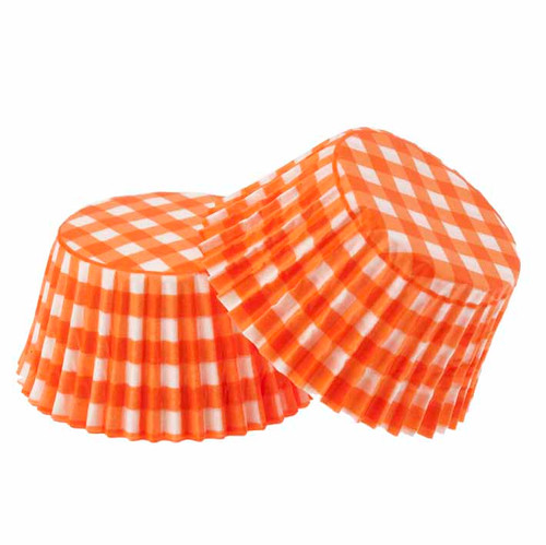 Paper Cupcake Cases GINGHAM Pkt 20 - Orange