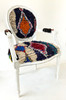 Vintage Accent Chair with Moroccan Boucherouite dark blue, orange, red, bright blue, teal, cream, black and more.