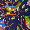 Handwoven and Hand Embroidered Bird Pillow on Indigo  Guatemala (18" x 18") Colors of embroidery- greens, blues, browns, rust, gold, camel and more.
