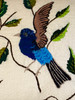 Handwoven and Hand Embroidered Bird Lumbar pillow  Guatemala (12" x 16") Colors of embroidery- blues, greens, tan, brown, black and more.